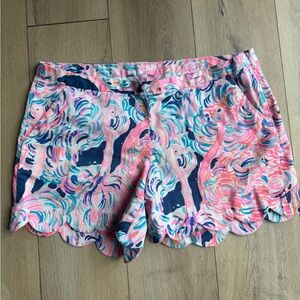 Lilly Pulitzer Pink and Blue High-Waist Scalloped Shorts